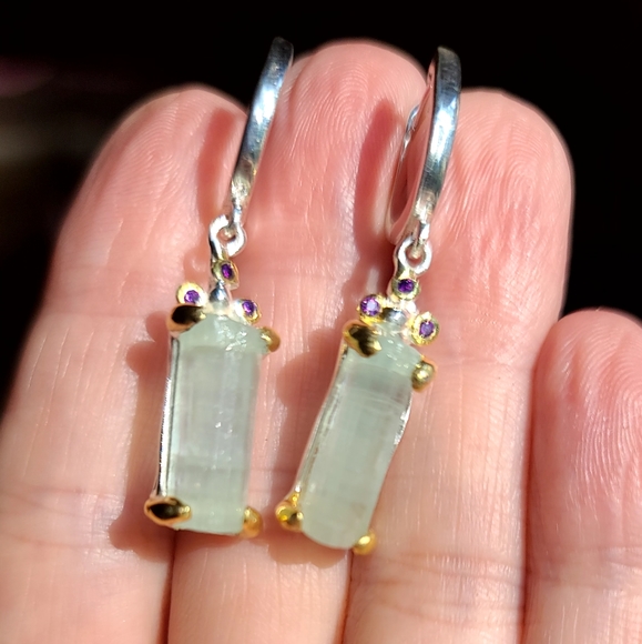15k each Aquamarine & Amethyst Sterling bar earrings - Picture 5 of 8